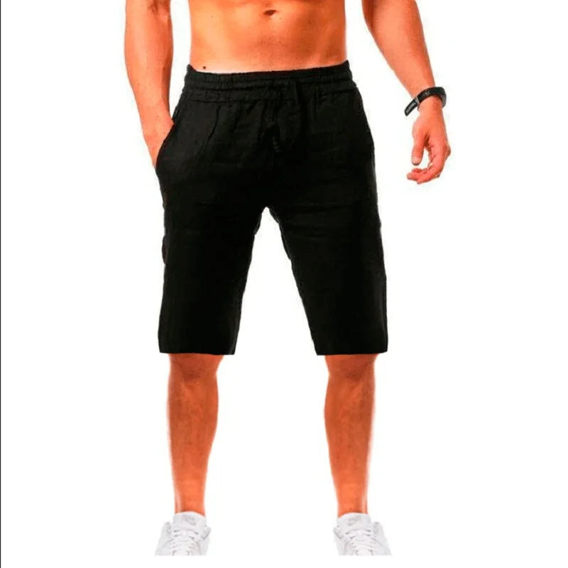 Stylish New Men'S Cotton Linen Shorts Pants Male Summer Breathable Solid Color Linen Trousers Fitness Streetwear S-3XL