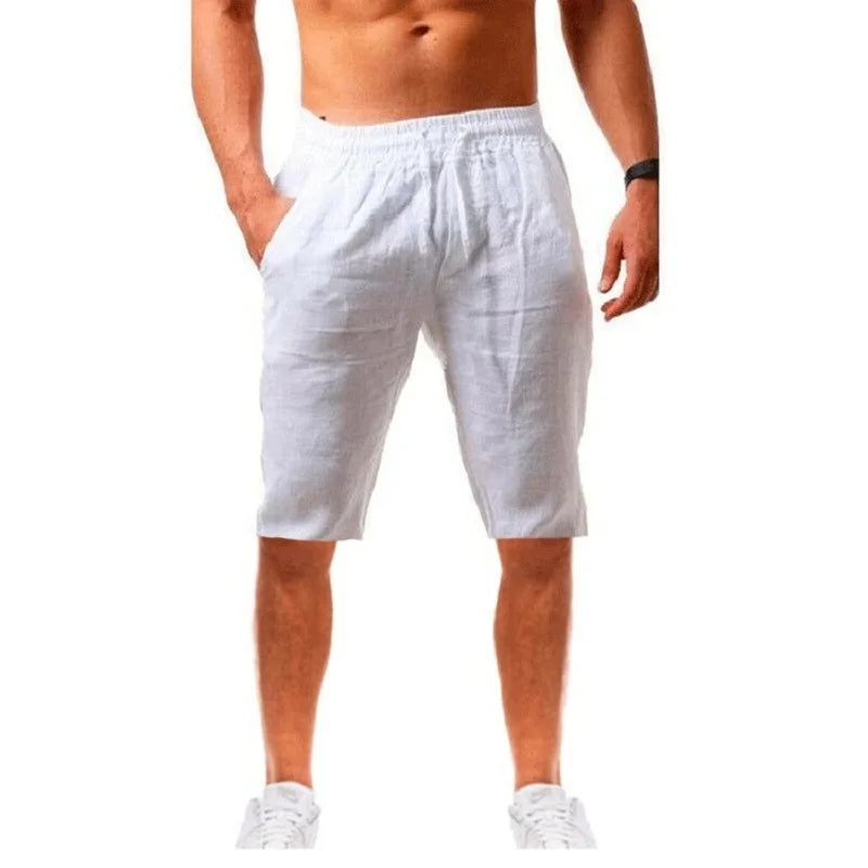 Stylish New Men'S Cotton Linen Shorts Pants Male Summer Breathable Solid Color Linen Trousers Fitness Streetwear S-3XL