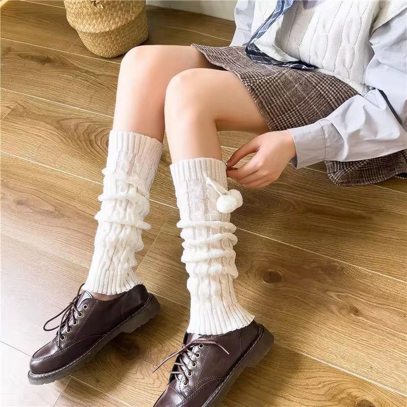  Long Socks Women Leg Warmers Knitted Warm Foot Cover White Arm Warmer Ladies Autumn Winter Crochet Socks Boot Cuffs