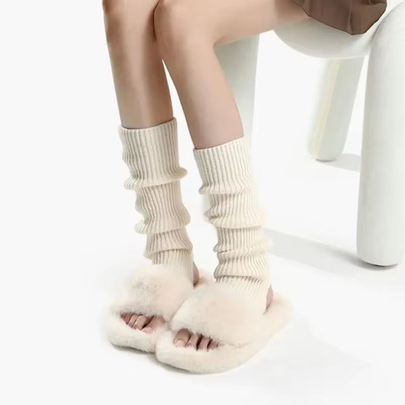  Long Socks Women Leg Warmers Knitted Warm Foot Cover White Arm Warmer Ladies Autumn Winter Crochet Socks Boot Cuffs