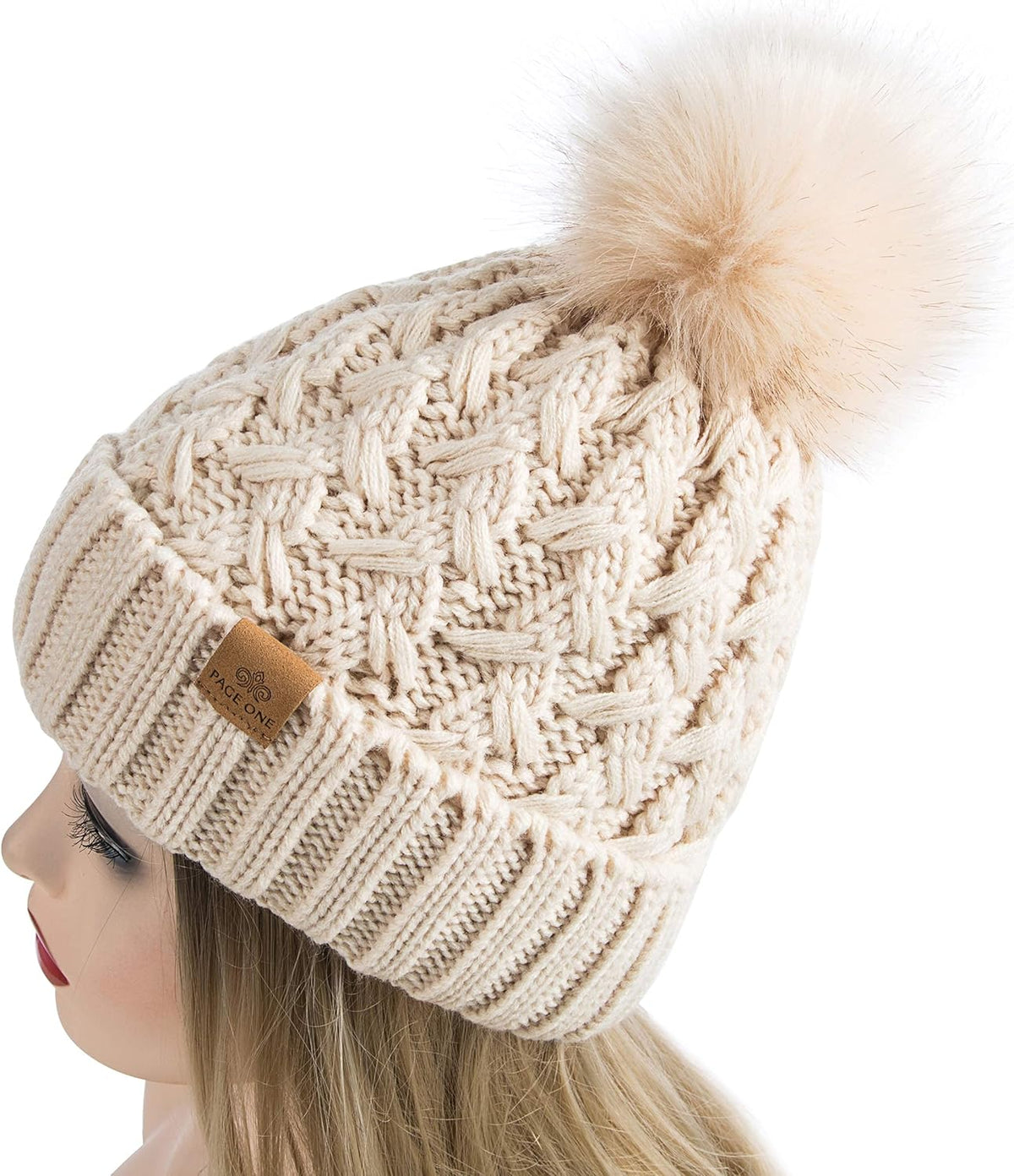 Womens Warm  Ribbed Beanie Crossed Cap  Cable Knit Pompom Soft Stylish Hat